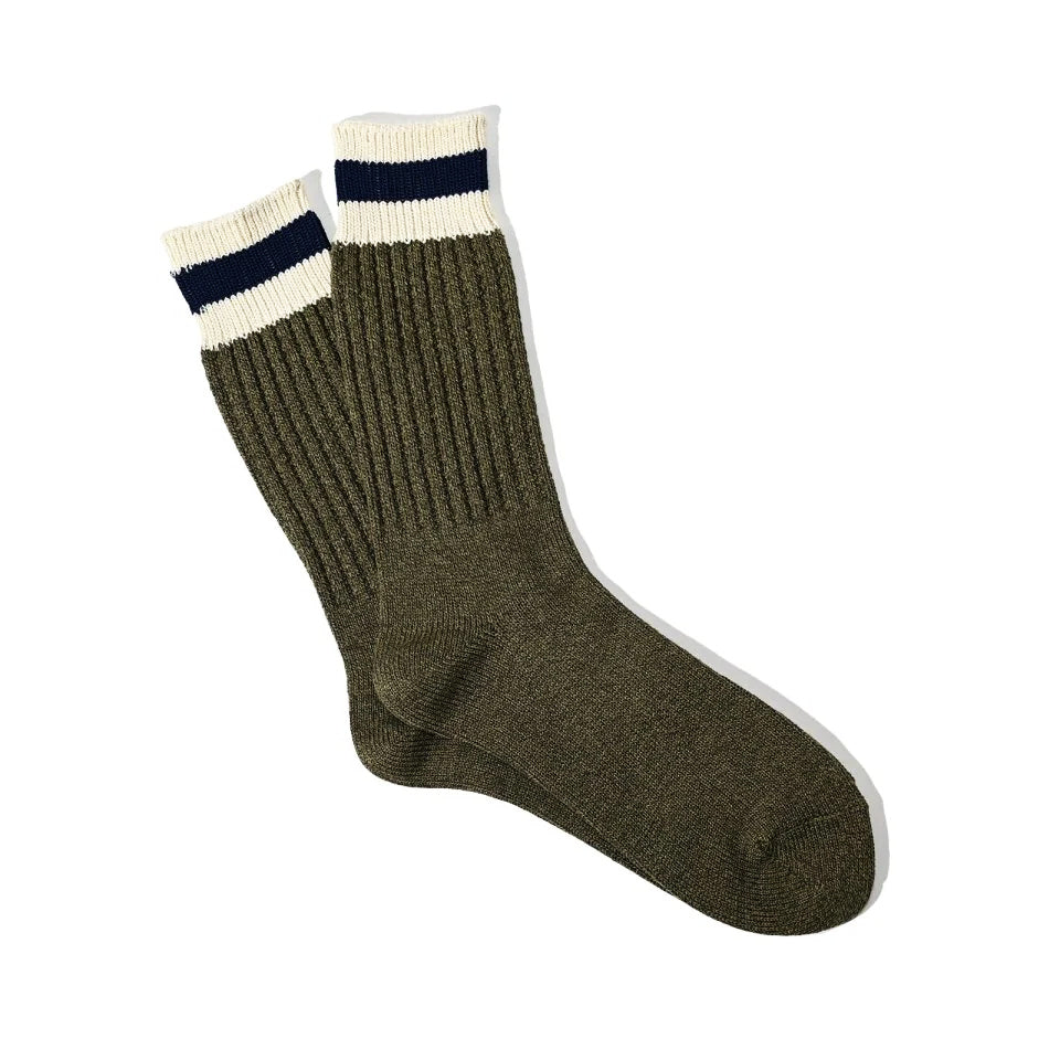 Tuck Cuff Stripe Crew Sock - Moss