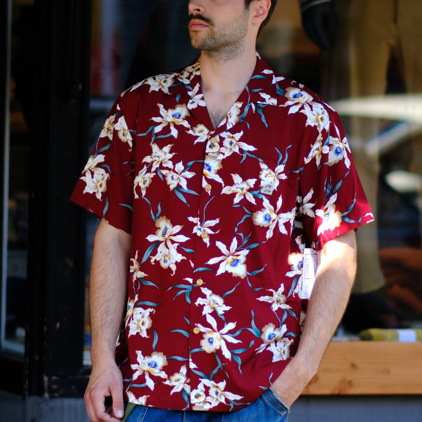 Paradise Found Star Orchid Hawaii Shirt – Burgundy Rayon