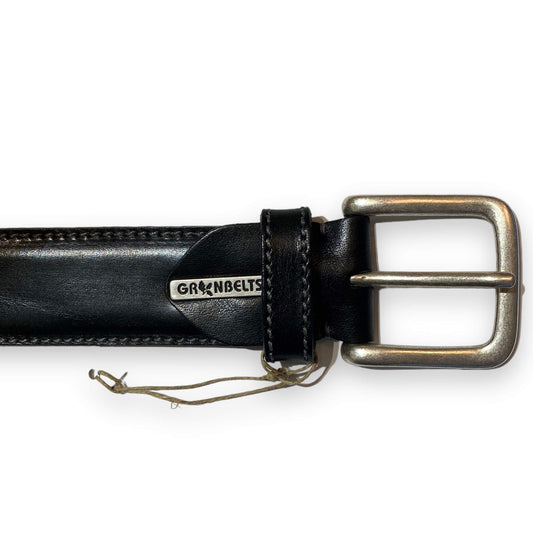 Collin Silver Brass Buckle Curved Leather  - Black - 4cm
