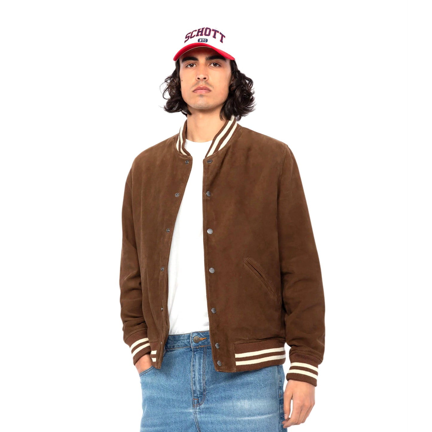 Varsity jacket, goat suede - light brown