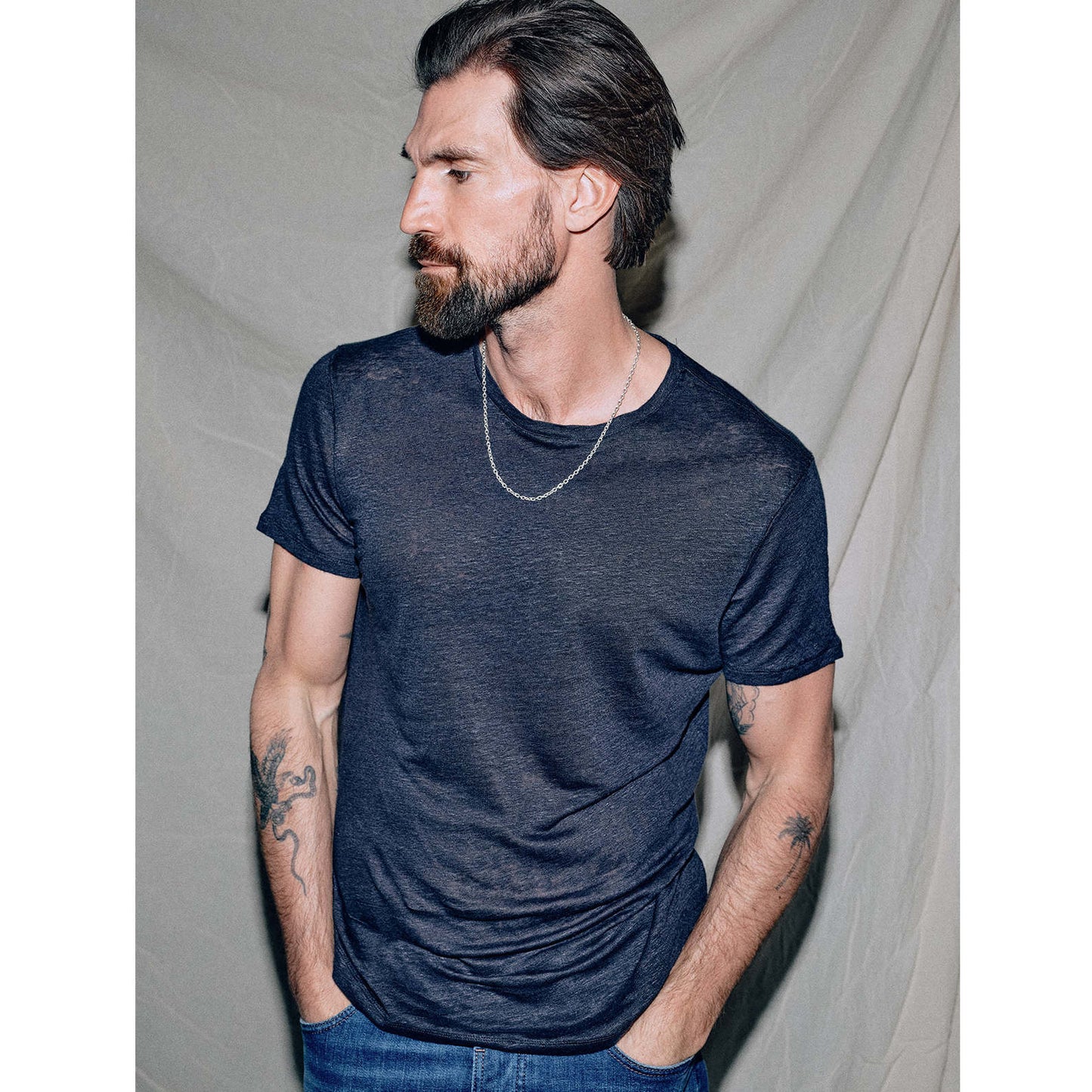 Blue de Genes Totti Linen T-Shirt - Dark Navy