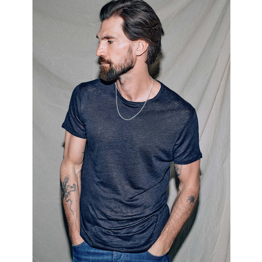 Blue de Genes Totti Linen T-Shirt - Dark Navy