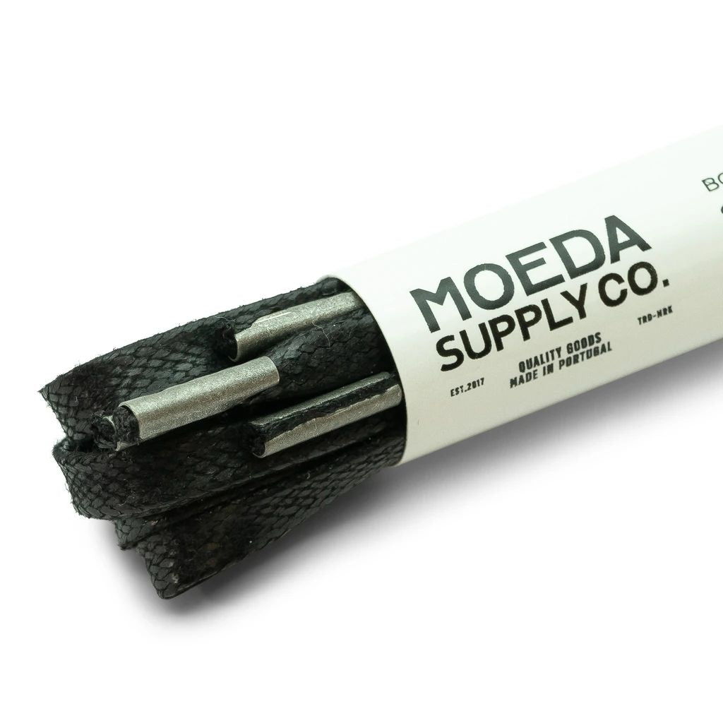 Flat Waxed Laces 160cm (64"inch) - Black/Metal Aglets