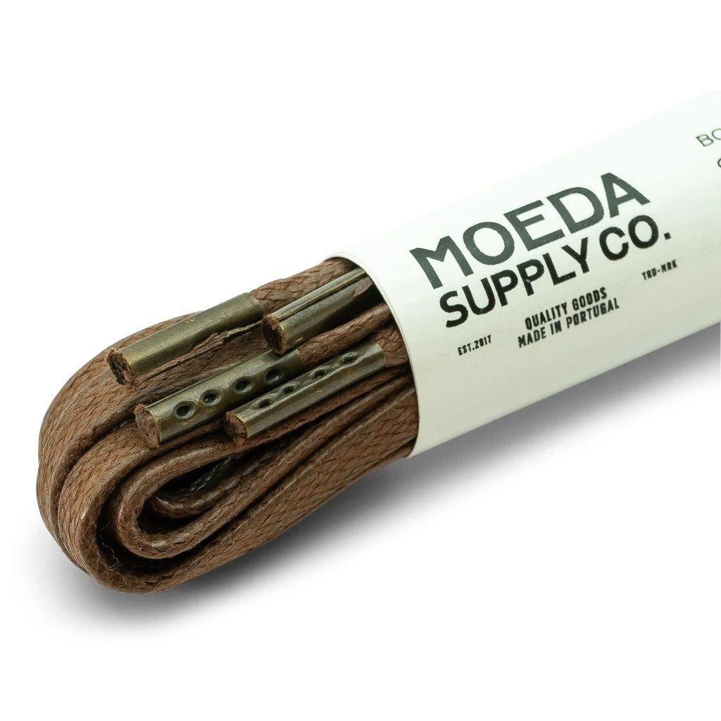 Flat Waxed Laces 160cm (64"inch) - Brown/Metal Aglets