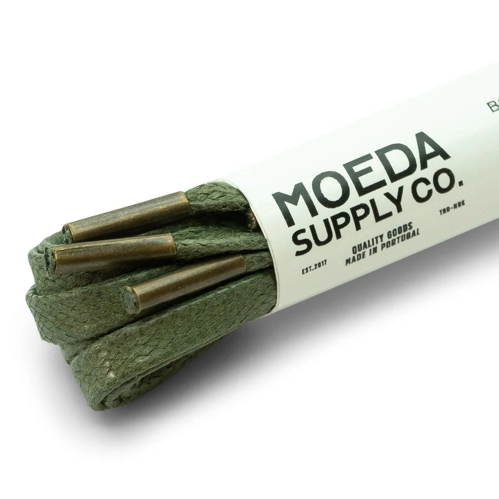 Flat Waxed Laces 160cm (64"inch) - Green/Metal Aglets