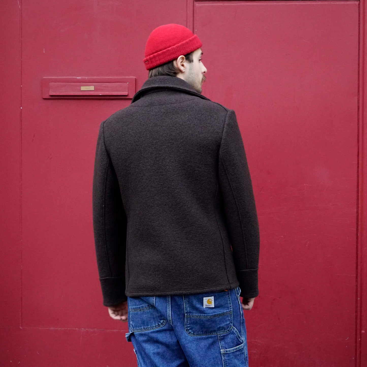 M02 Kurze Cabanjacke aus Wolle - Braun