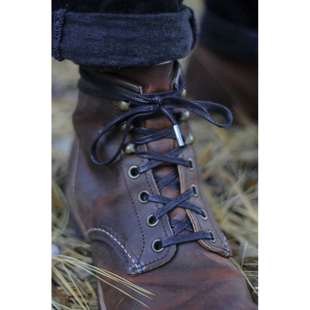 Flat Waxed Laces 160cm (64"inch) - Black/Metal Aglets
