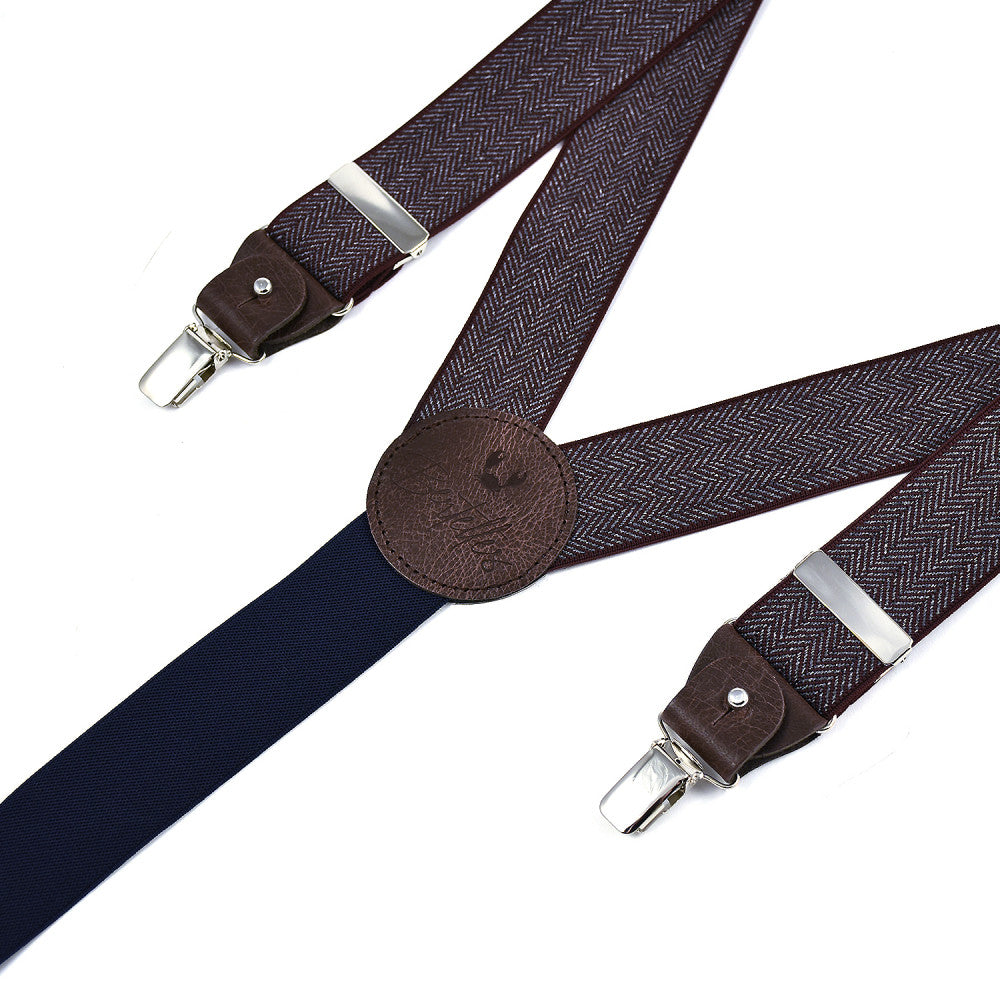 Breite Clip-Hosenträger – Wine Herringbone