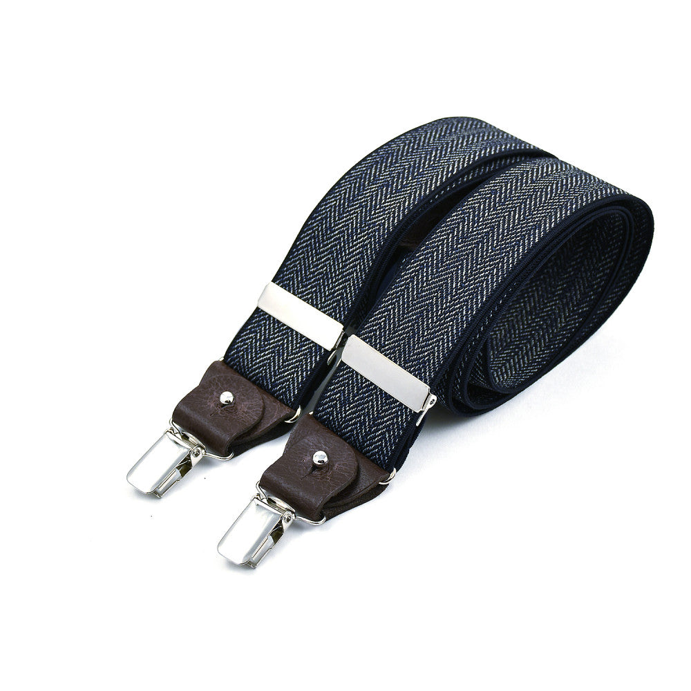 Breite Clip-on-Hosenträger - Navy Herringbone
