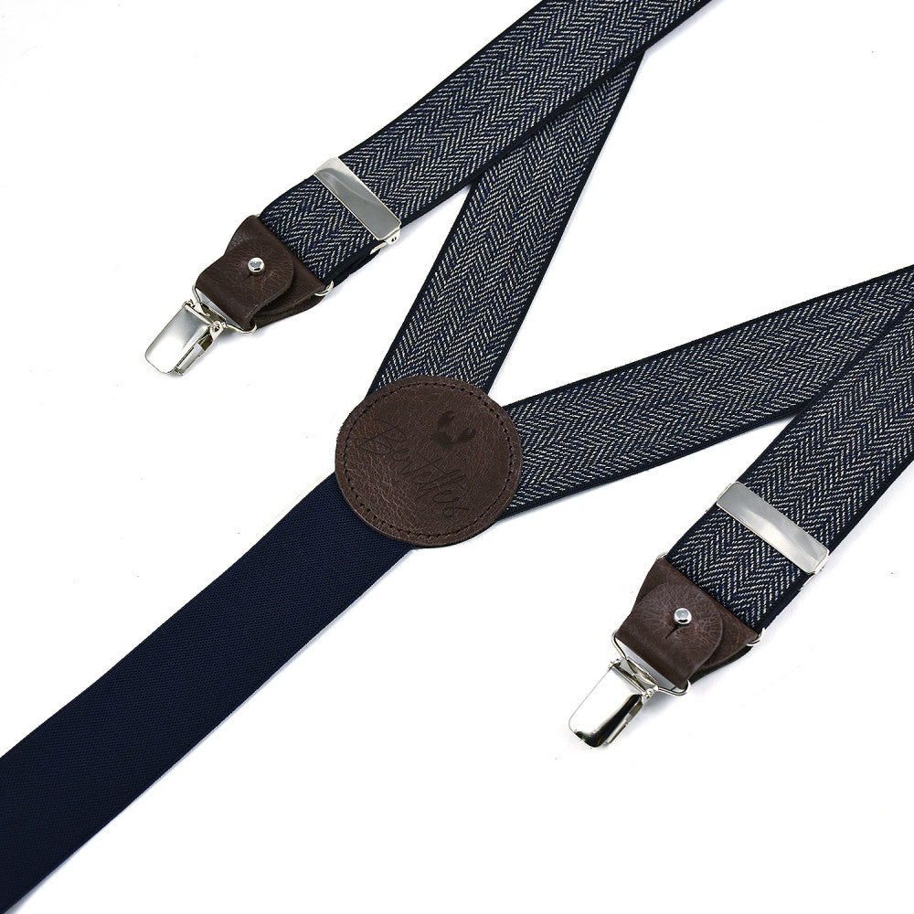 Breite Clip-on-Hosenträger - Navy Herringbone