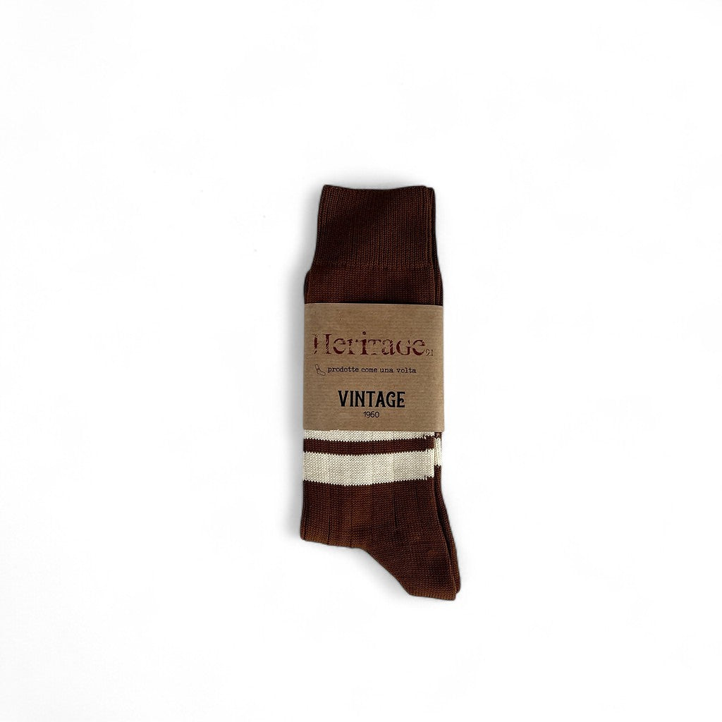 1960 Sock Brown - Beige Stripe