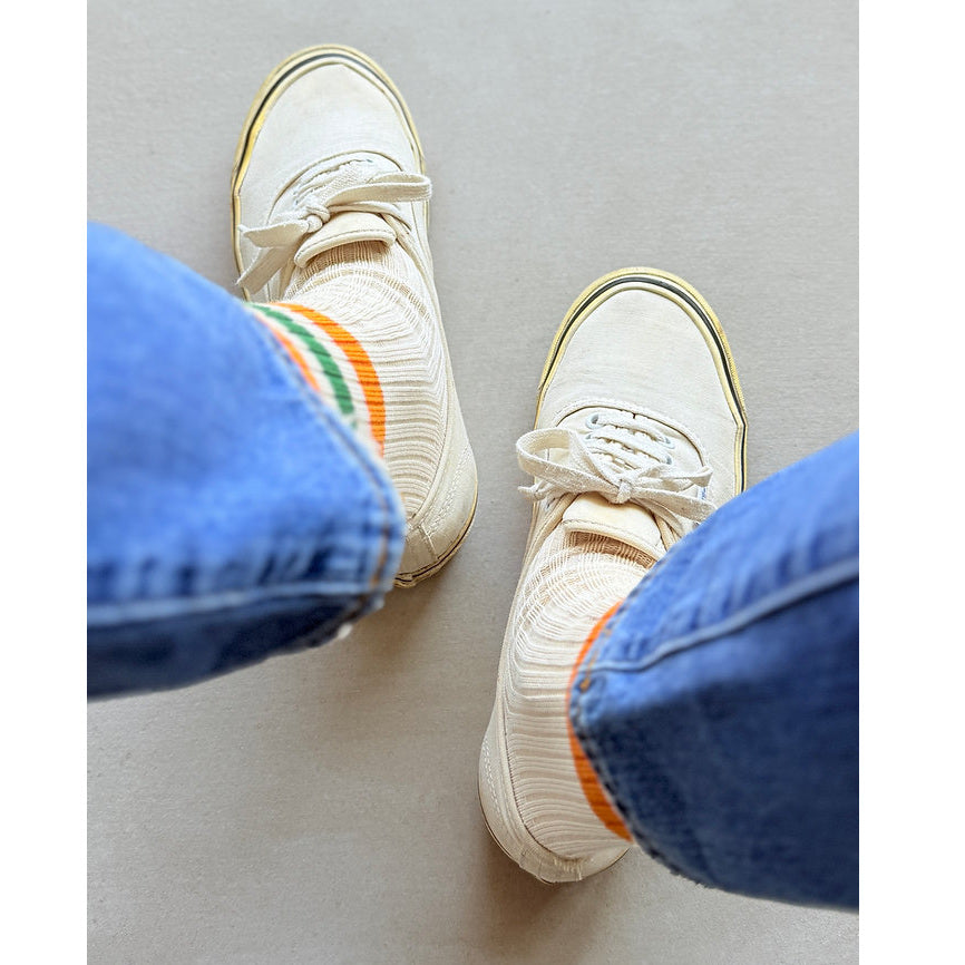 1980 Sock Natural - Orange & Green Stripes