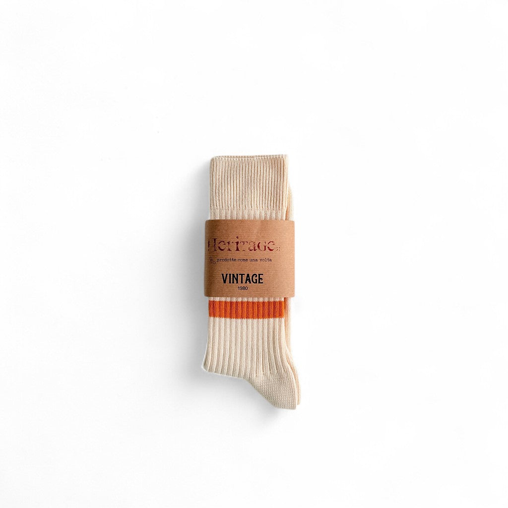 1980 Sock Natural - Orange & Green Stripes