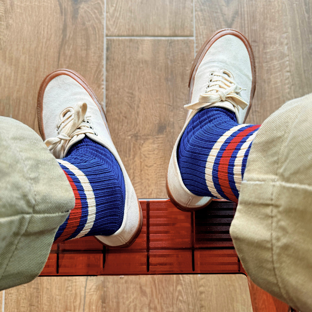 1980 Sock Navy - Natural & Dark Red Stripes
