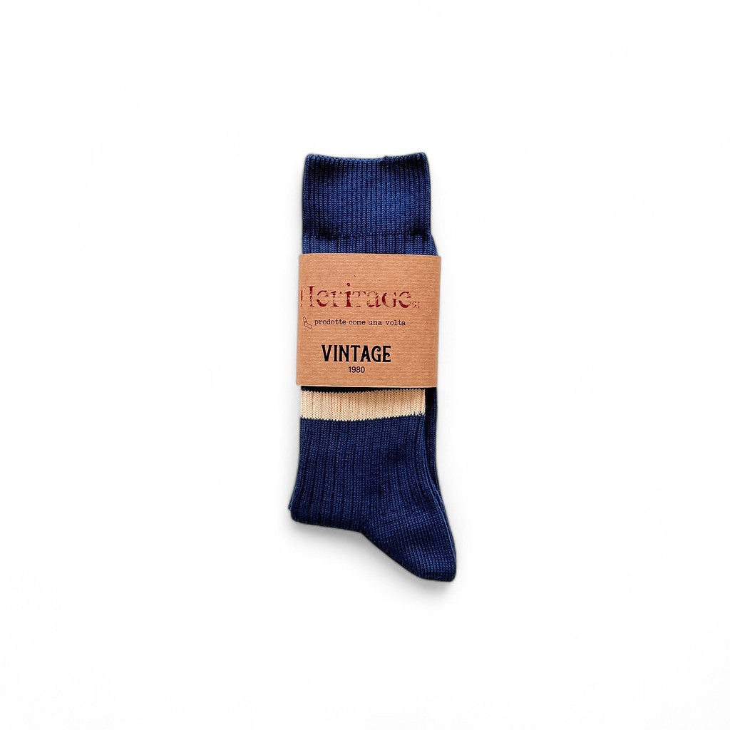 1980 Sock Navy - Natural & Dark Red Stripes