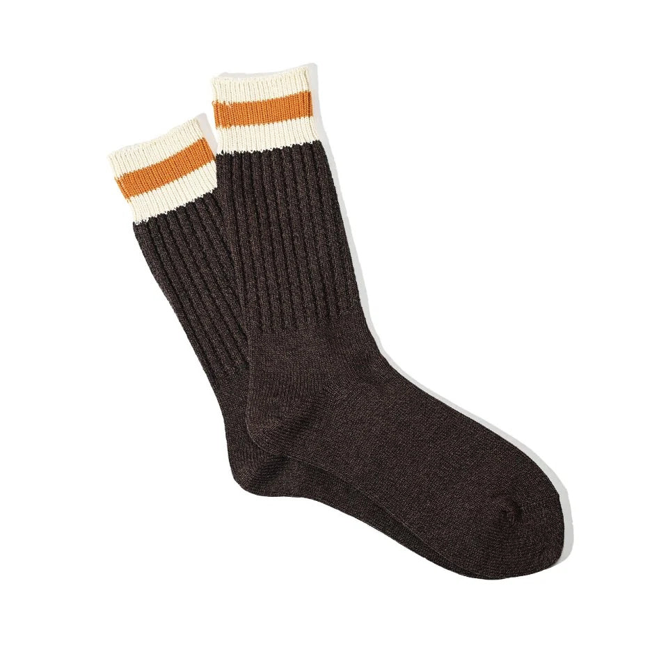 Tuck Cuff Stripe Crew Sock - Brown