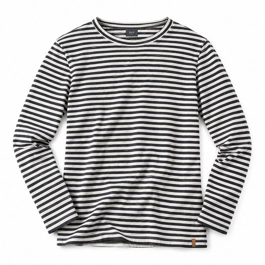 Breton Merino Wool Shirt – Dawn Grey / Caviar Stripe