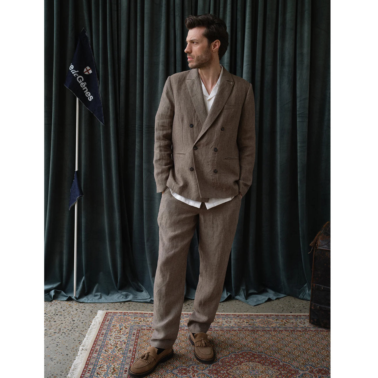 Blue de Gênes Palco Linen Pant - Grey Melange
