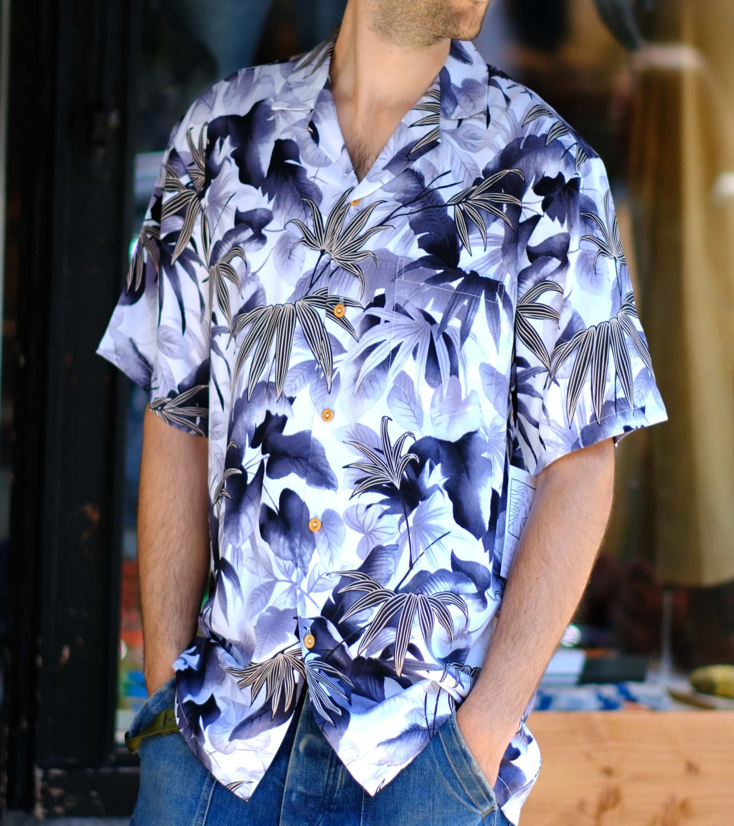 Paradise Found Shadow Garden Hawaii Shirt – Gray Rayon detail