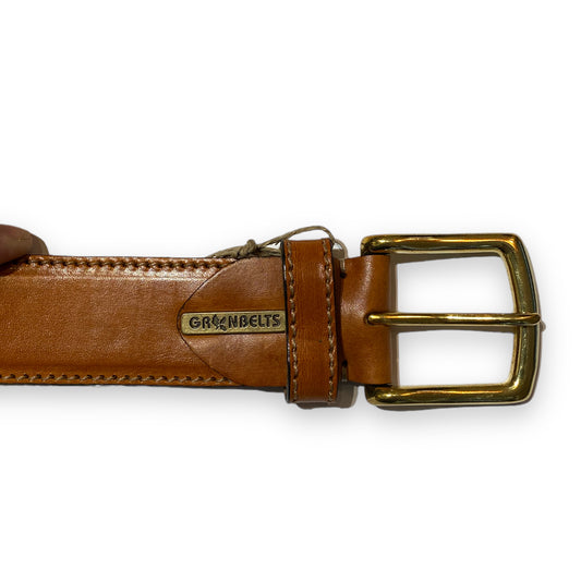 Collin Brass Buckle Curved Leather  - Cognac - 4cm