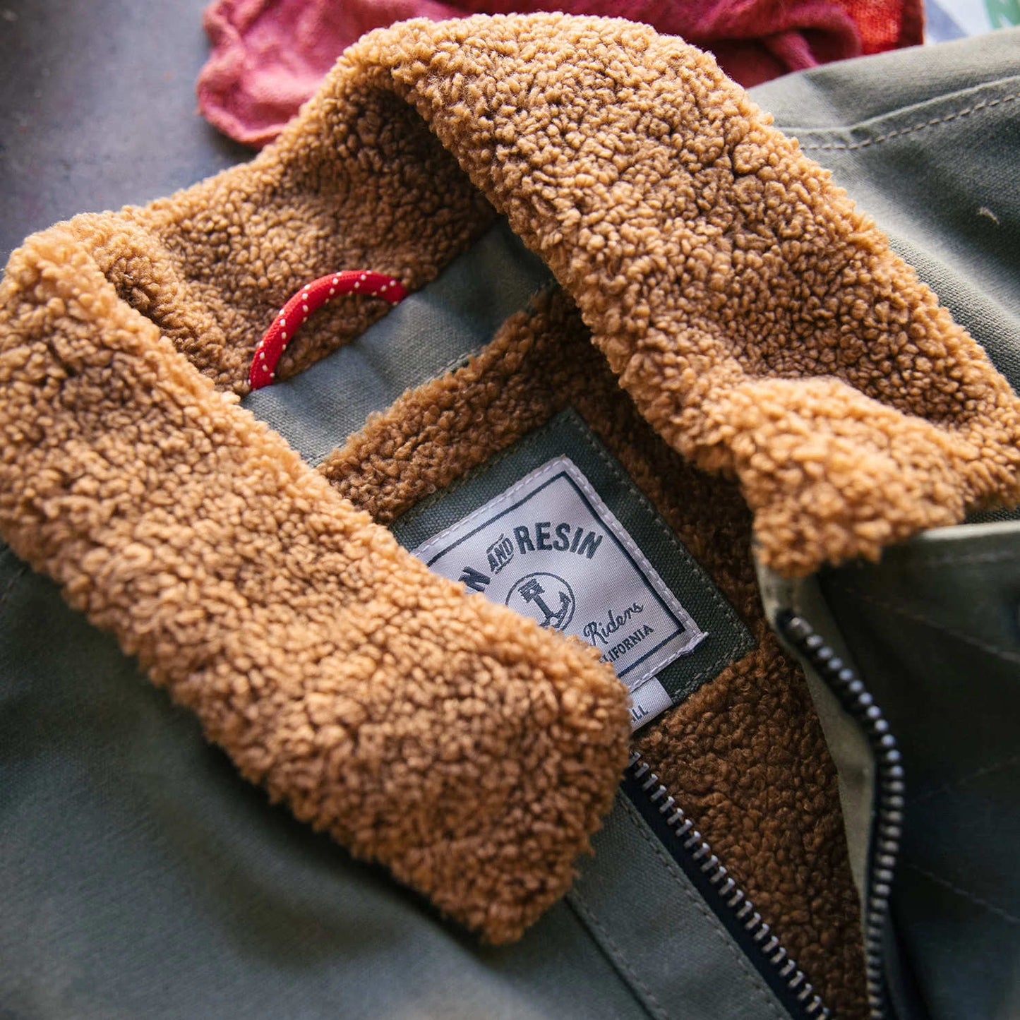 Iron and Resin Nautilus Wax Deck Jacket - Olive close up