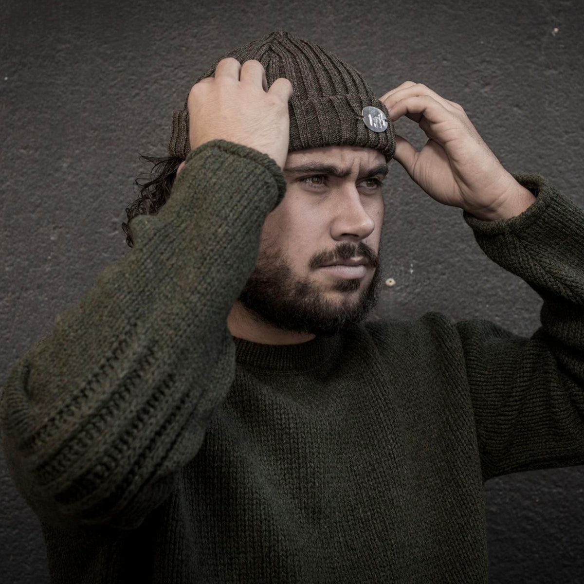 Fleurs de Bagne Mataf | Kaki Wool Fisherman Sweater