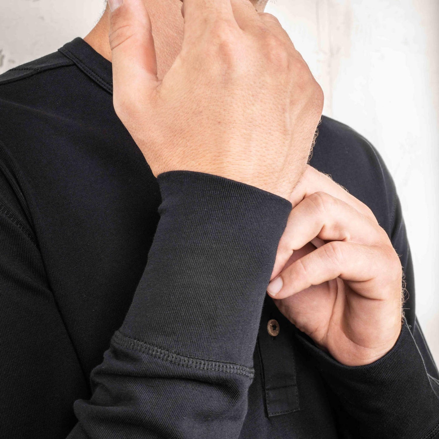 1927 Henley Langarmshirt – Tiefschwarz