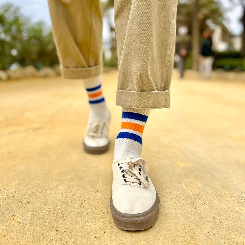 Rucker Sock Natural - Orange & Cobalt Stripe