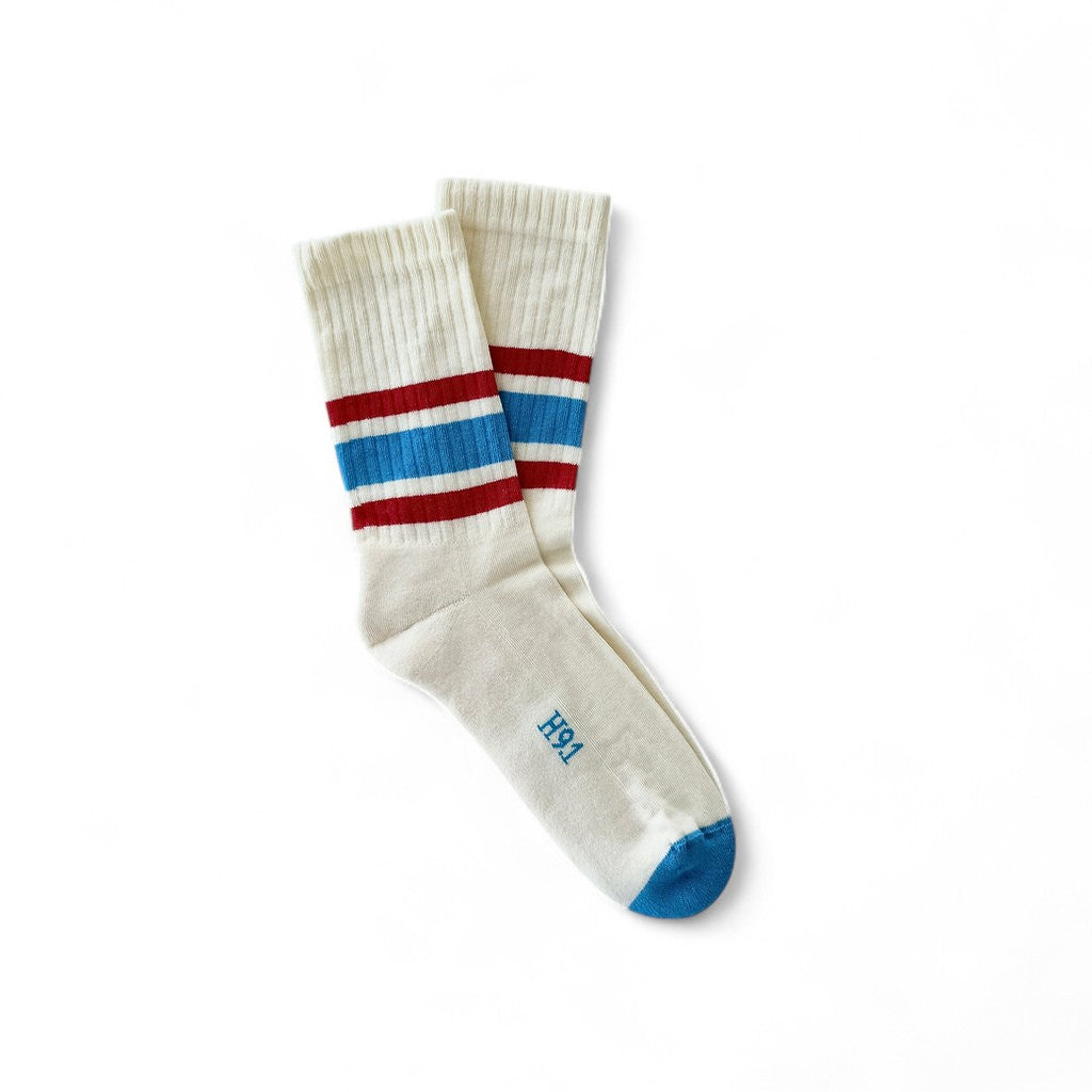 Rucker Sock Natural - Light Blue & Red Stripes