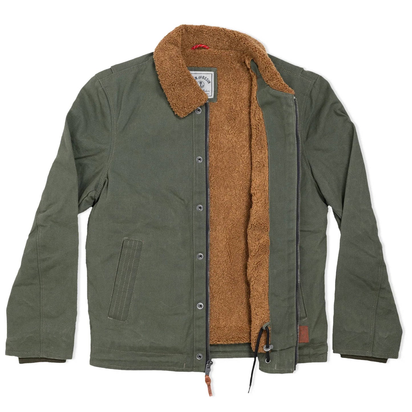 Iron and Resin Nautilus Wax Deck Jacket - Olive open