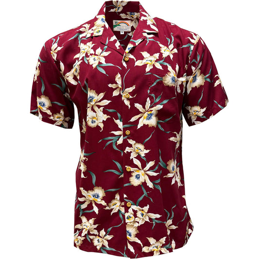 Paradise Found Star Orchid Hawaii Shirt – Burgundy Rayon