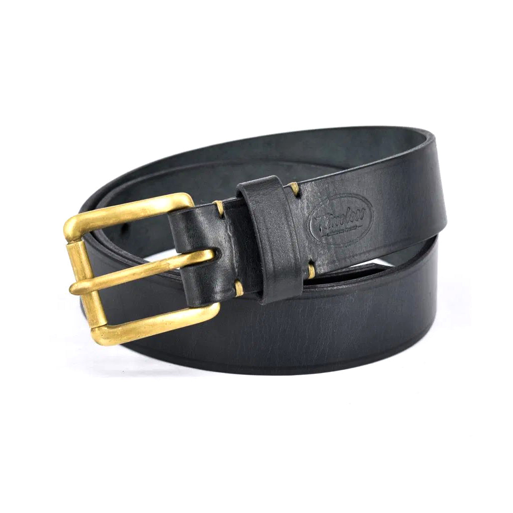 Leatherbelt Brass - Black - 4cm