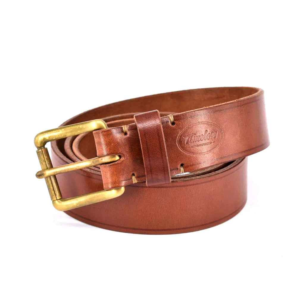 Leatherbelt Brass - Cognac - 4cm