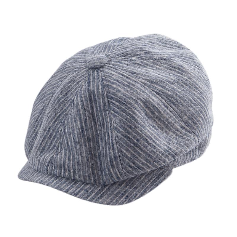 Gatsby Cap Linen Stripe - Denim - L'Atelier 