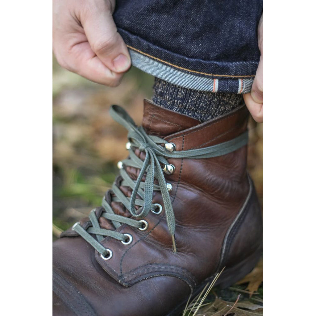 Flat Waxed Laces 160cm (64"inch) - Green/Metal Aglets