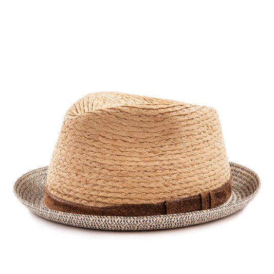 Faustmann Pork Pie Straw hat Natural with Blue Brim