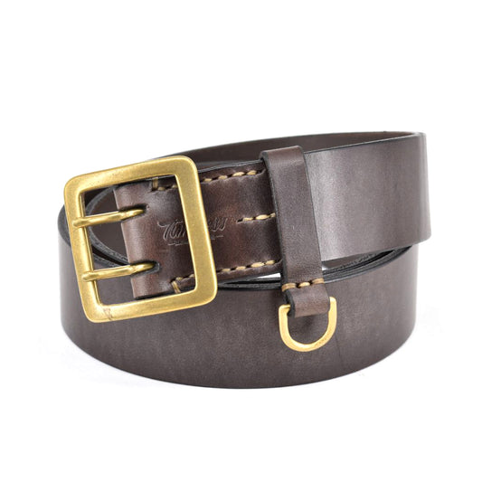 Double Pin Leatherbelt Brass  - Brown - 4,5cm