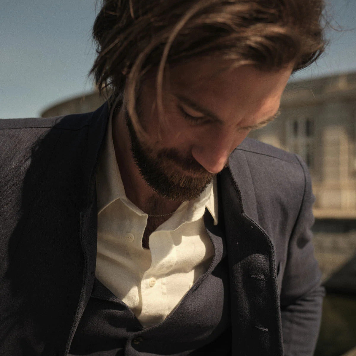 Blue de Genes Zamboni Hudson Solid Shirt on model